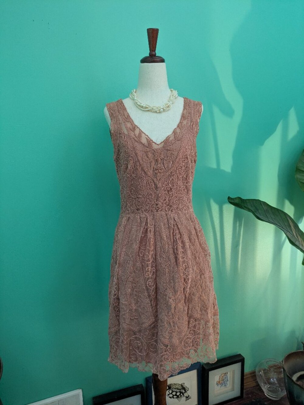 Delicate Faded Rose Lace Dress from Anthro Size 6